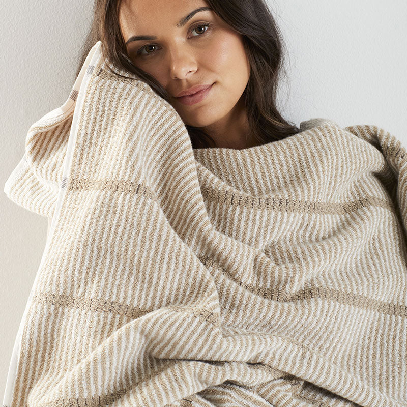Narrow Stripe Reversible Cotton Bath Sheet - Taupe