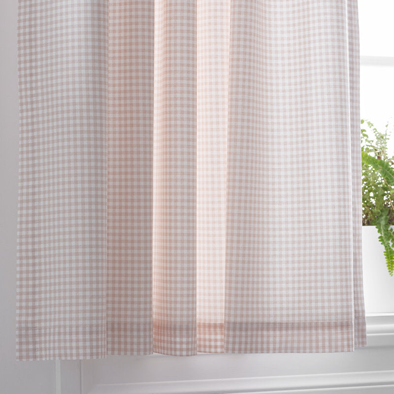 Ditsy Gingham Classic Cool Organic Cotton Percale Window Curtain - Pink, 44" x 63"