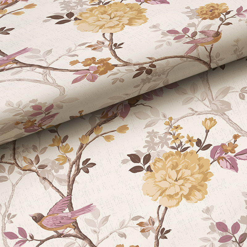 Traditional Bird Removable Wallpaper - Light Yellow, Panel