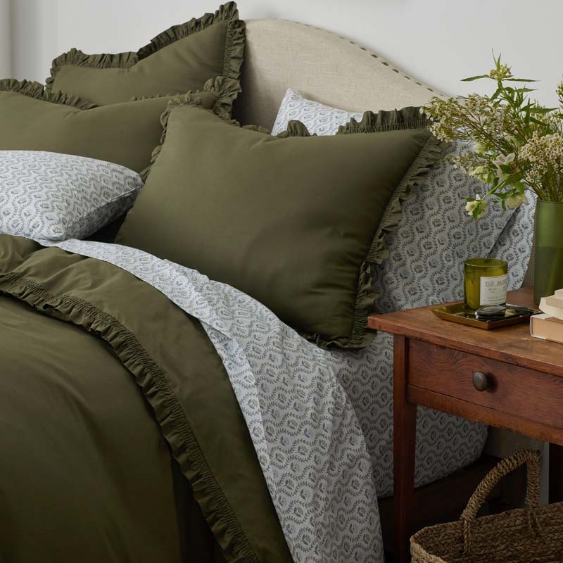 Solid Ruffle Garment Washed Cotton Percale Sham - Olive, Standard