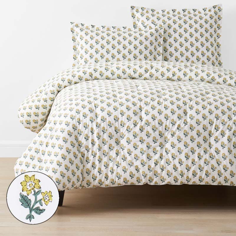 Suhana  Garment Washed Cotton Percale Comforter - Yellow, Twin/Twin XL