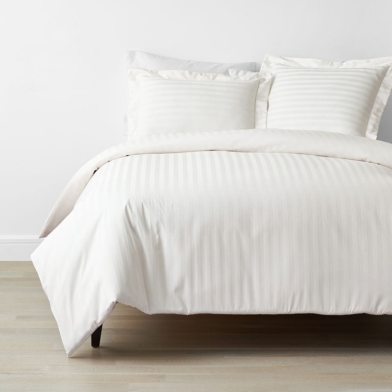 Dobby Stripe Classic Smooth Wrinkle-Free Sateen Bed Duvet Cover - Cream, Full/Queen