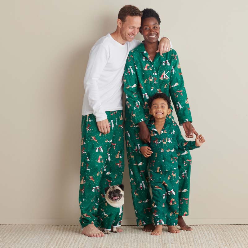 Family Flannel Kid's Button-Down Pajama Set - Holiday Pups, 12
