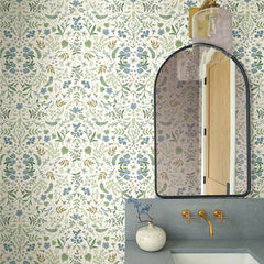 Wildwood Traditional Wallpaper - Blue & Green, Swatch