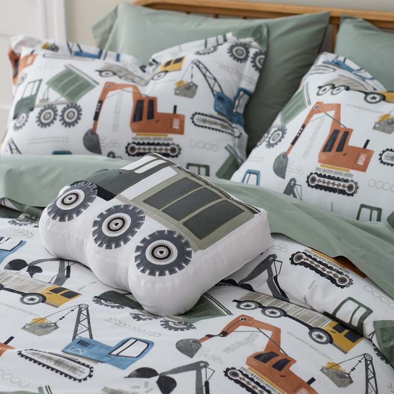Construction Builders Classic Cool Organic Cotton Percale Duvet Cover Set - White Multi, Full