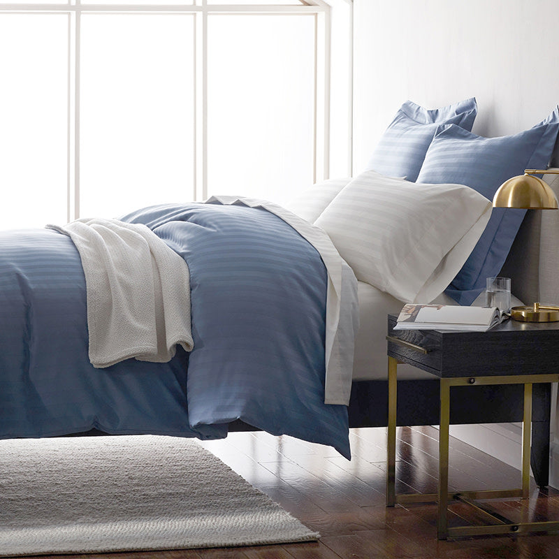 Dobby Stripe Classic Smooth Wrinkle-Free Sateen Bed Duvet Cover - White, Twin/Twin XL