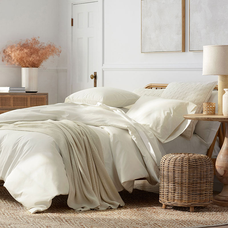 Classic Cool Cotton Percale Bed Duvet Cover - Cream, King/Cal King