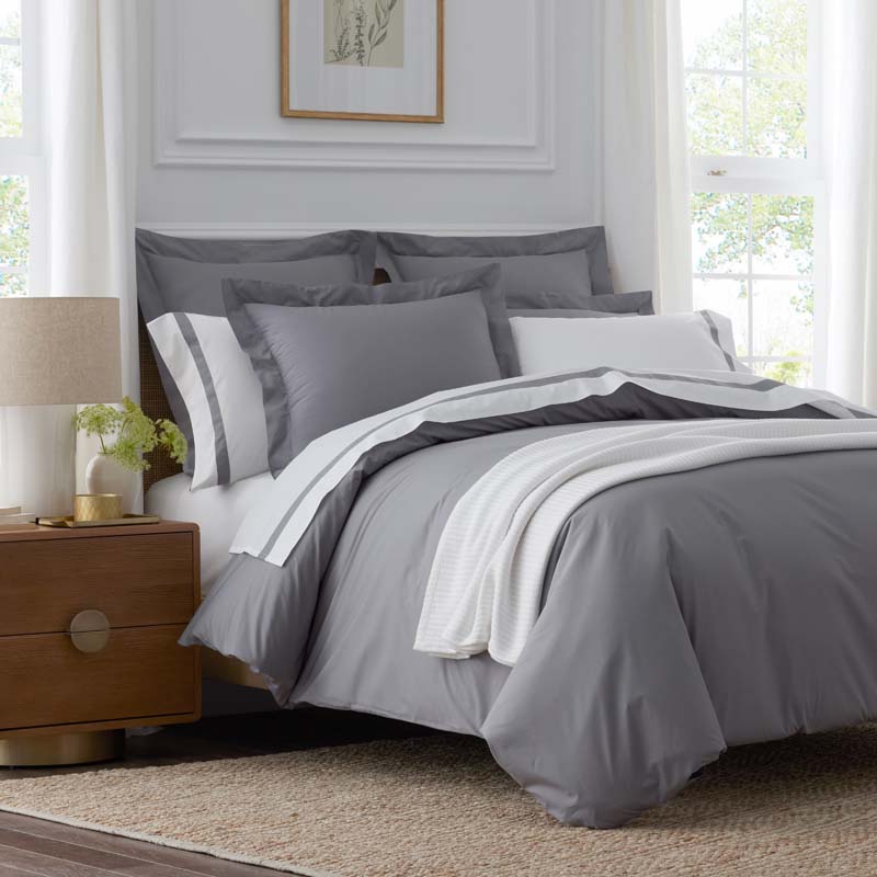 Contrast Border Premium Cool Supima® Cotton Percale Pillowcase Set - Pewter, King
