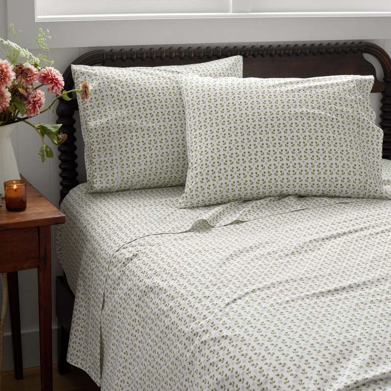 Mini-Prints Garment Washed Cotton Percale Bed Sheet Set - Tulips, Full