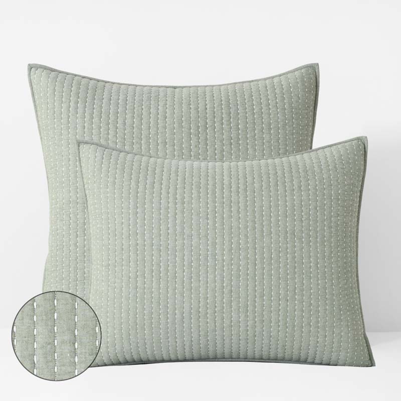Fara Textured Kantha Quilted Sham - Green, King