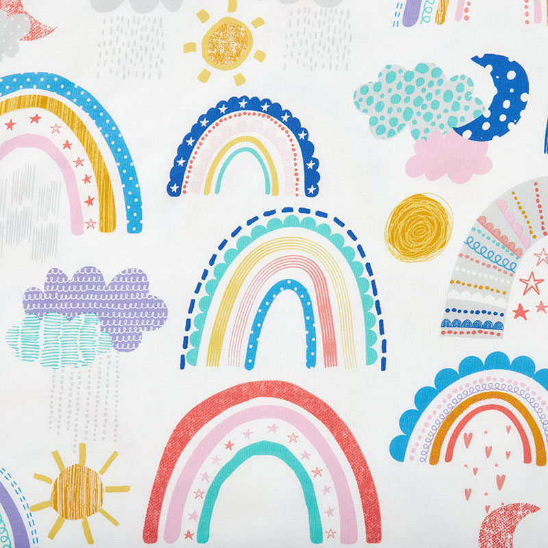 Magical Rainbows Classic Cool Organic Cotton Percale Bed Sheet Set - White Multi, Queen