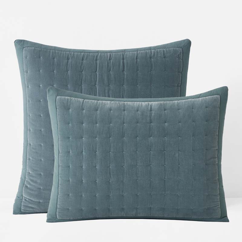 Tufted Stitch Velvet Quilted Sham - Mineral Blue, Standard