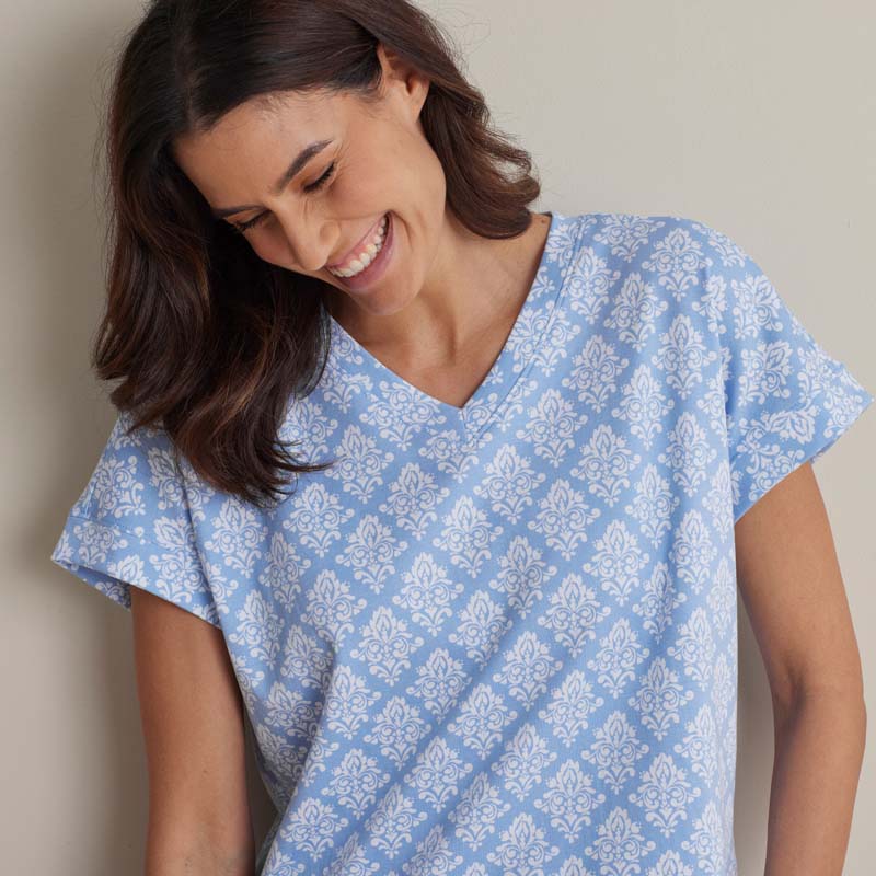Printed Pima Cotton Women's Jogger Pants Pajama Set - Lisbon Blue, XS