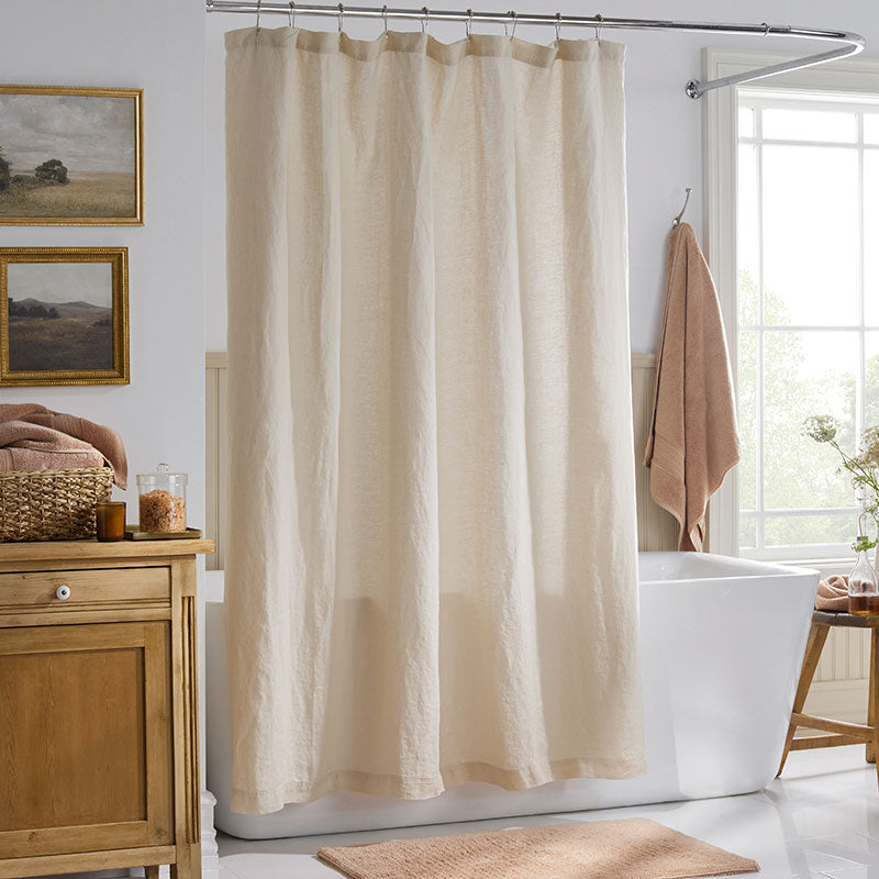 Premium Breathable Washed Linen Solid Shower Curtain - Parchment