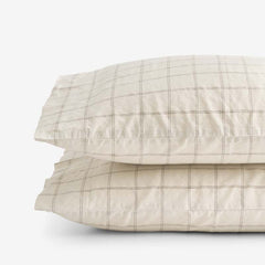 Tailored Stripes and Plaids Premium Breathable Washed Linen Cotton Pillowcase Set - Windowpane Dark Brown, King