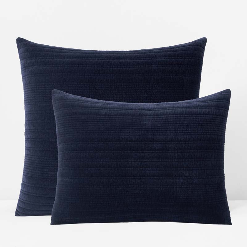 Line Stitch Velvet Quilted Sham - Navy, King