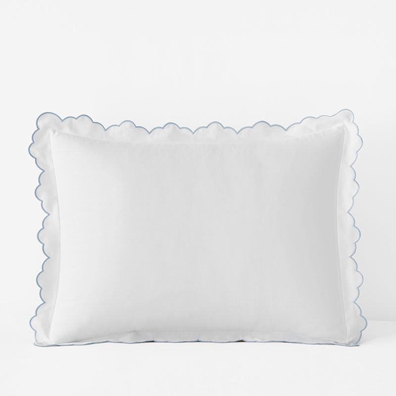 Embroidered Scallop Classic Smooth Sateen Solid Sham - Light Blue, Standard