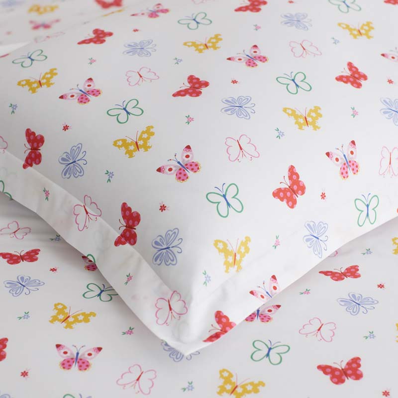 Ditsy Butterflies Classic Cool Organic Cotton Percale Duvet Cover Set - White Multi, Twin/Twin XL