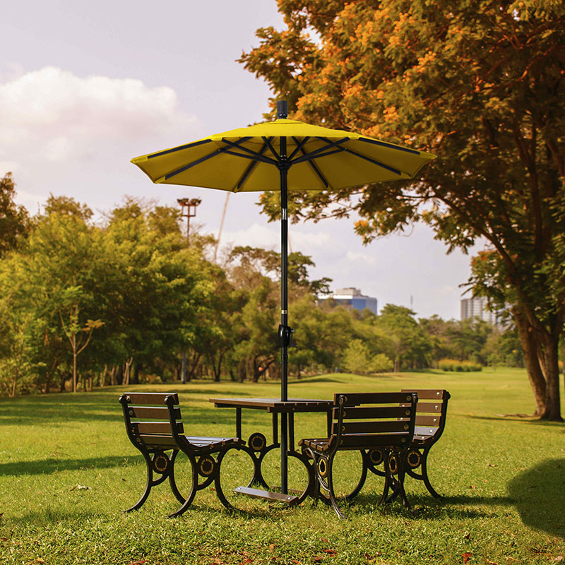 6' Round Outdoor Patio Umbrella, Aluminum with Push Button Tilt - Black Finish, Antique Beige