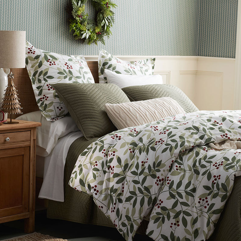 Holiday Print Classic Ultra-Cozy Cotton Velvet Flannel Duvet Cover - Berries And Leaves, Full