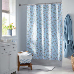 Blossoms and Stripes Classic Cool Cotton Percale Shower Curtain - Garden Poppies