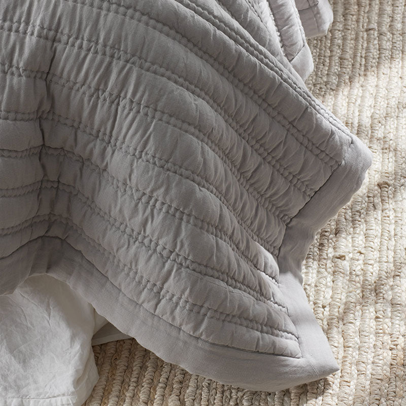 Premium Breathable Washed Linen Solid Quilted Sham - Gray, Euro