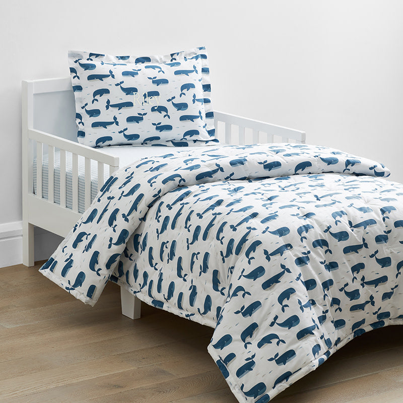 Whale School Classic Cool Organic Cotton Percale Sheet Set - Blue, Toddler