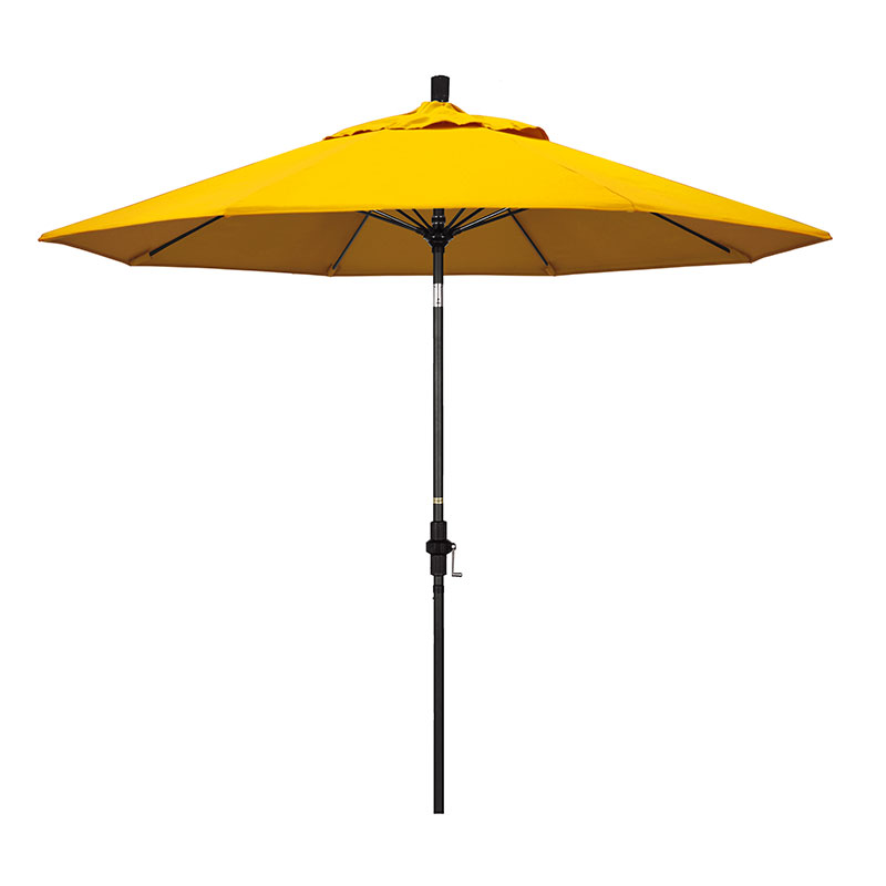 Round Outdoor Patio Umbrella, Fiberglass with Twist Tilt - Black Finish, Sunflower, 9'