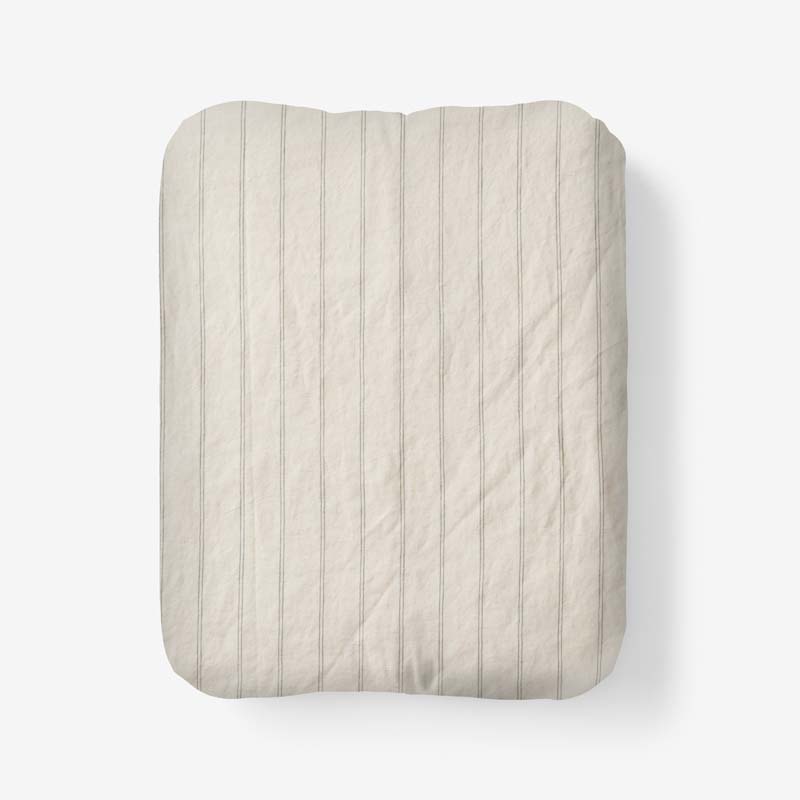 Tailored Stripes and Plaids Premium Breathable Washed Linen Cotton Fitted Bed Sheet - Stripe Dark Olive, Twin