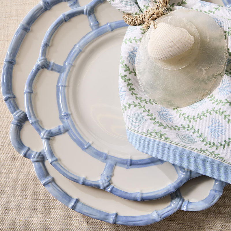 Faux Bamboo Border Melamine Dinner Plates, Set of 4 - Light Blue