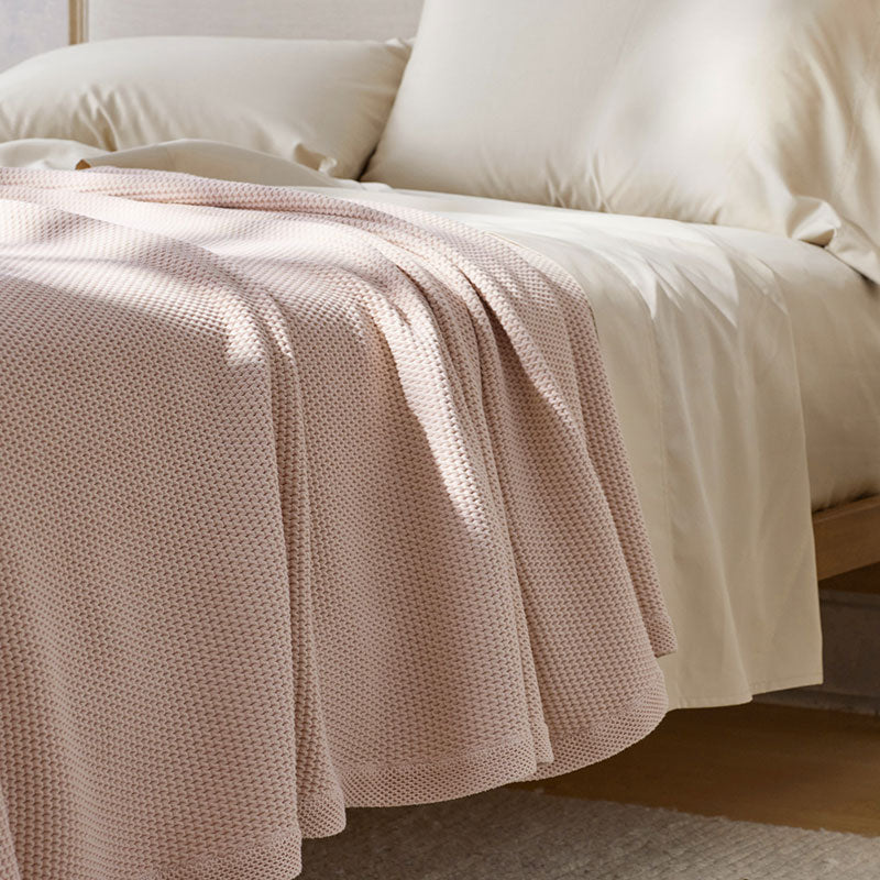 Garter Stitch Blanket - Pink Blush, Full/Queen
