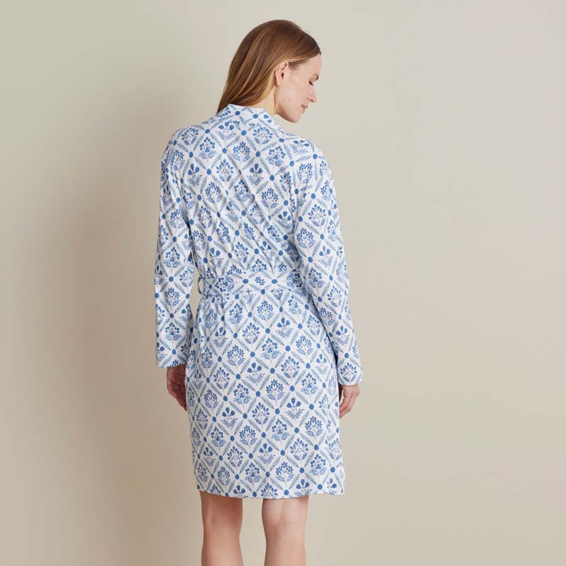 Printed Pima Cotton Women's Kimono Robe - Floral Trellis, L