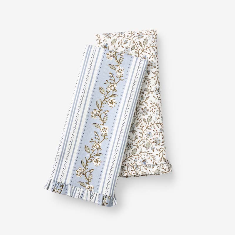 Floral Tea Towels, Set of 2 - Floral Stripe