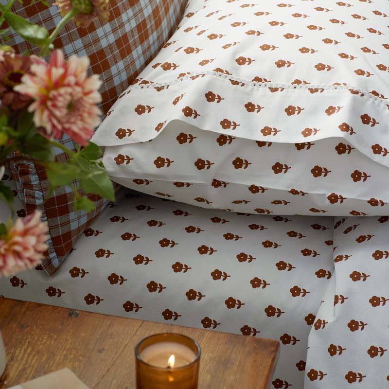 Mini-Prints Garment Washed Cotton Percale Bed Sheet Set - Flowers, Twin