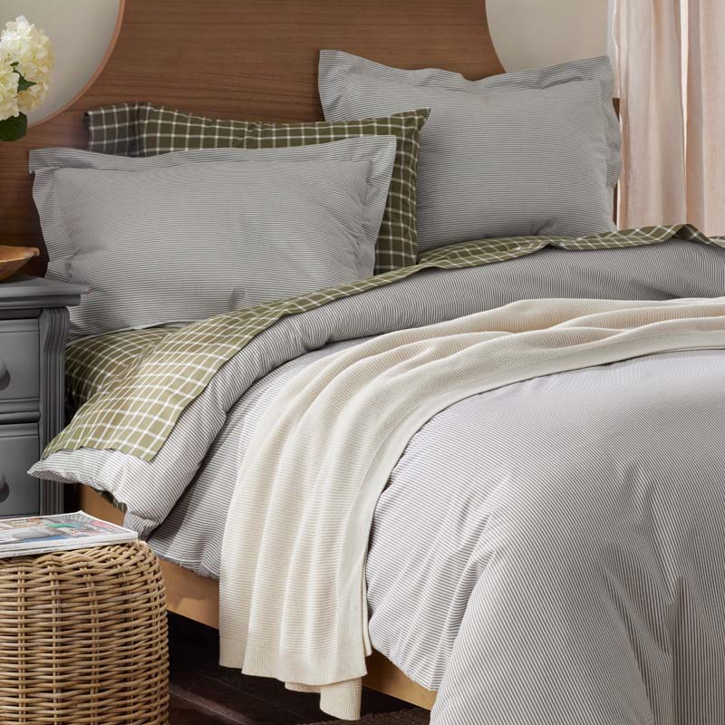 Classic Stripes and Plaids Cool Yarn-Dyed Cotton Percale Sham - Stripe Green, Euro