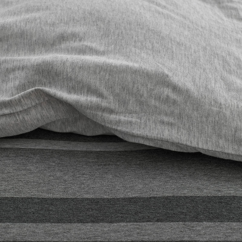 T-Shirt Soft Jersey Knit Stripe Yarn-Dyed Duvet Cover Set - Gray Multi, King/Cal King