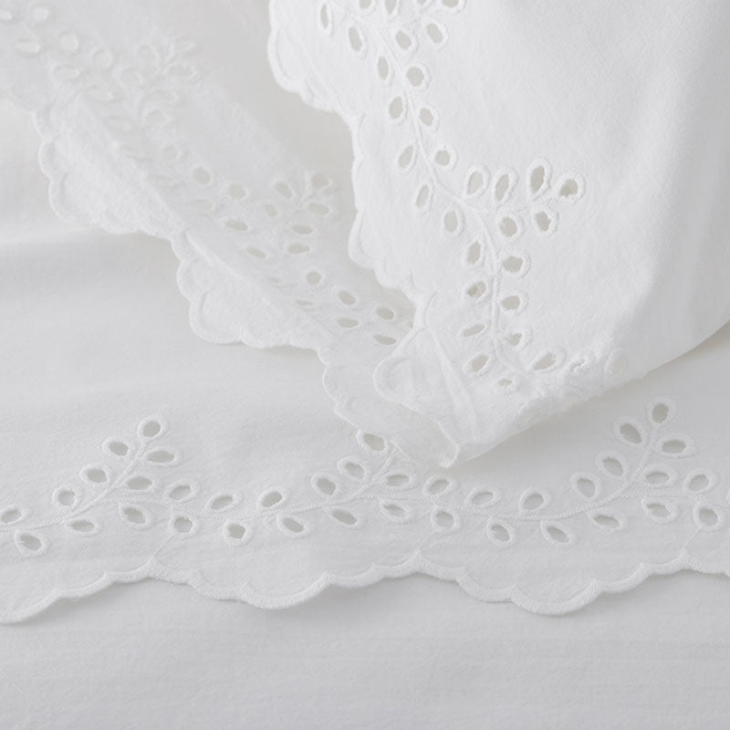 Eyelet Classic Cool Cotton Percale Solid Sham - White, Standard