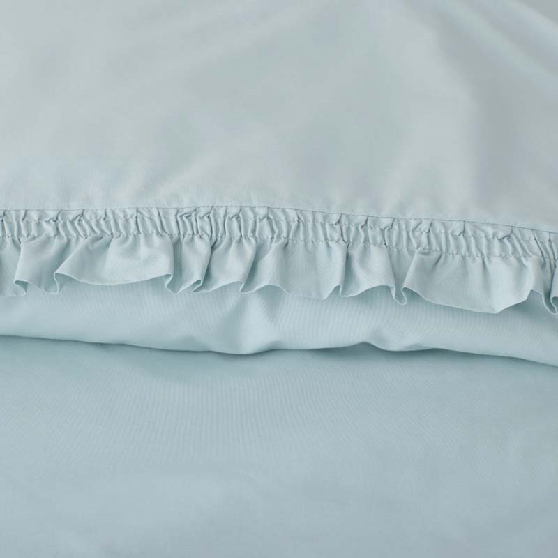 Solid Ruffle Garment Washed Cotton Percale Bed Sheet Set - Cloud Blue, Queen
