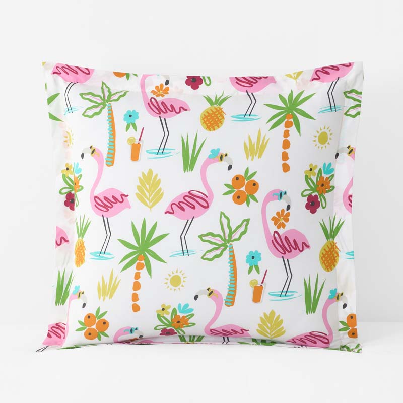 Summer Prints Classic Cool Cotton Percale Sham - Flamingo and Palms, Euro