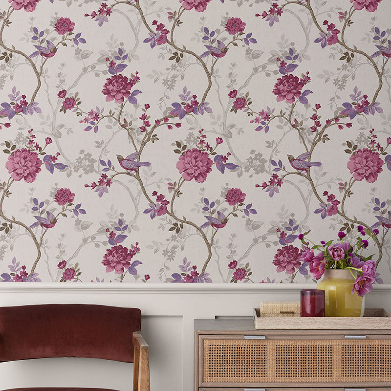 Traditional Bird Removable Wallpaper - Purple, Roll