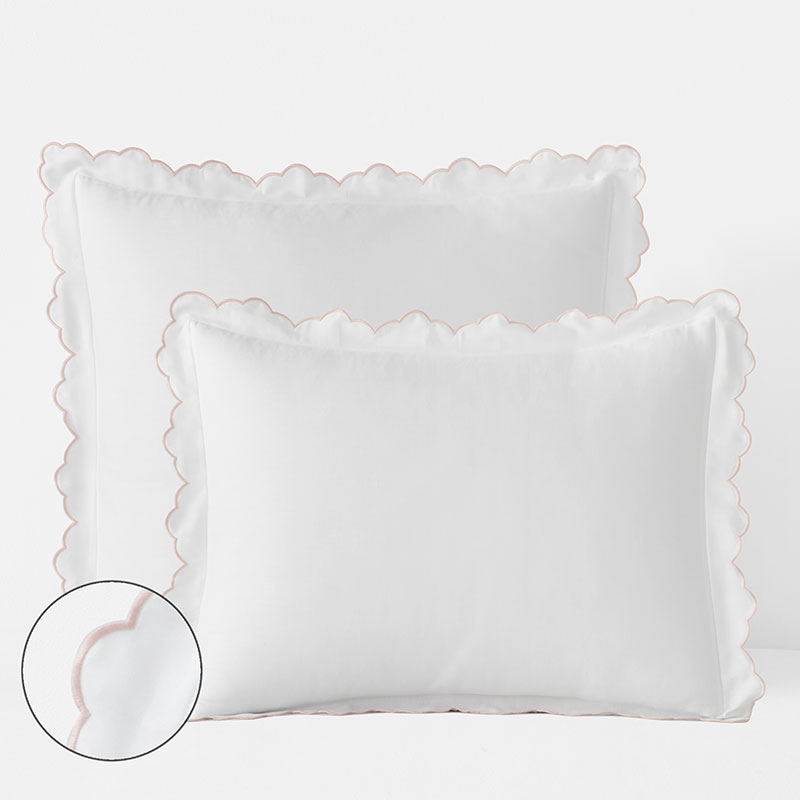 Embroidered Scallop Classic Smooth Sateen Solid Sham - Blush, King