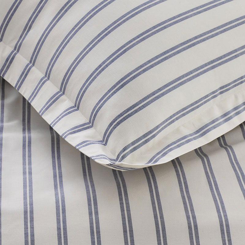 Tailored Stripes and Plaids Classic Cool Cotton Percale Flat Bed Sheet - Narrow Stripe Navy, Full