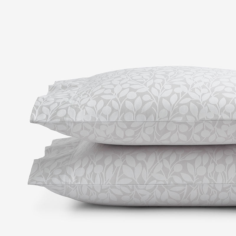 Jacquard Leaf Yarn-Dyed Premium Smooth Supima® Cotton Wrinkle-Free Sateen Pillowcase Set - Light Gray, King