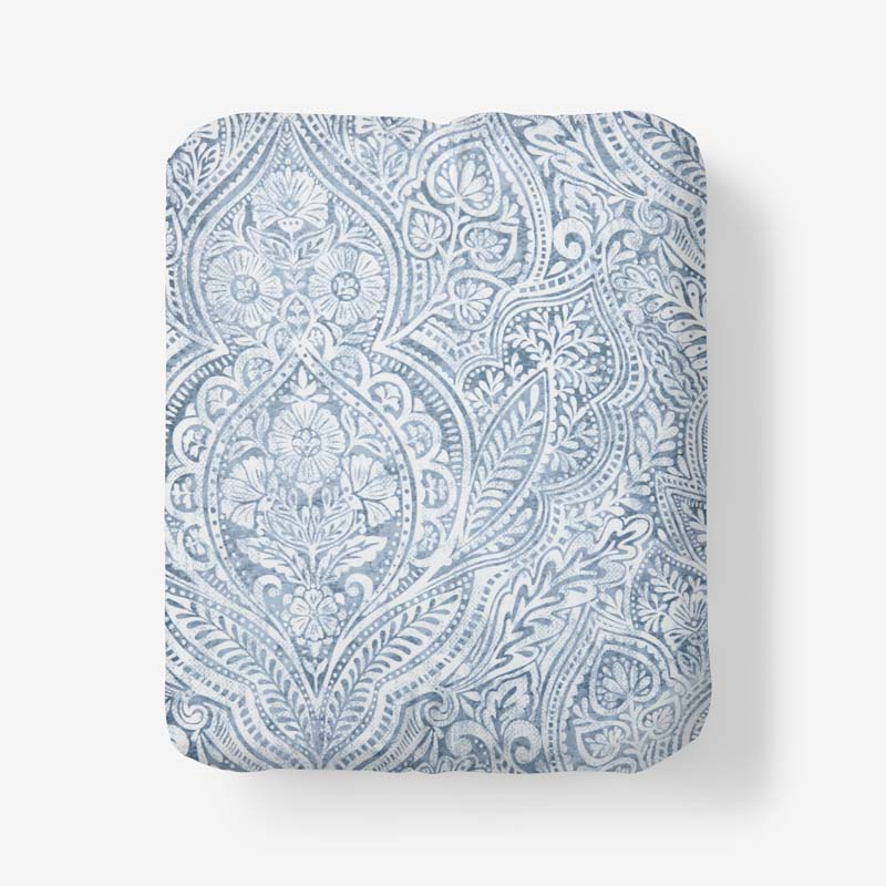 Paisley Grace Floral Premium Smooth Wrinkle-Free Sateen Fitted Bed Sheet - Blue, Queen