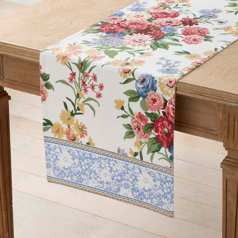 Garden Floral Cotton Table Runner - Natures Bouquet, 16 in. x 108 in.