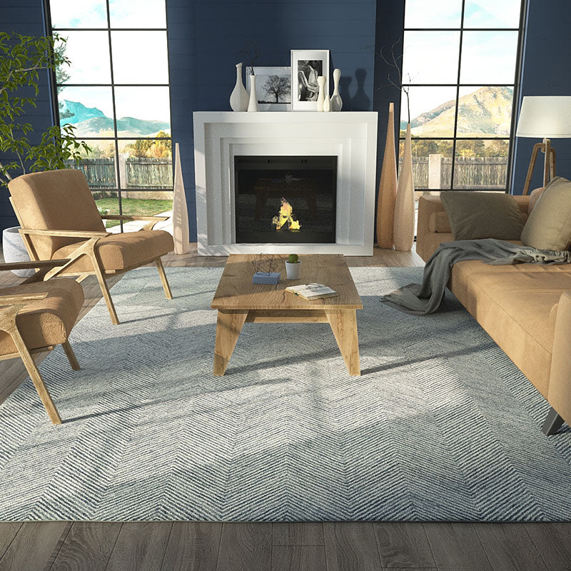 Herringbone Hand Tufted Wool Rug - Denim, 3' 6" x 5' 6"