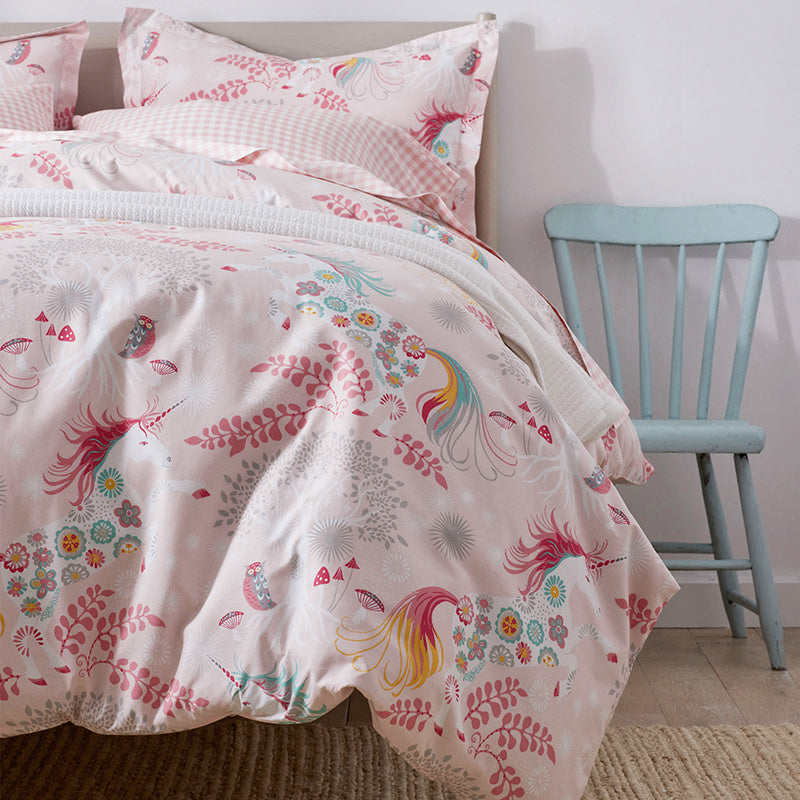 Fancy Unicorns Classic Cool Organic Cotton Percale Bed Sheet Set - Pink Multi, Twin