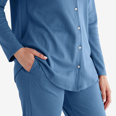 Pima Cotton Women's Button-Down Pajama Set - Blue Denim, XS