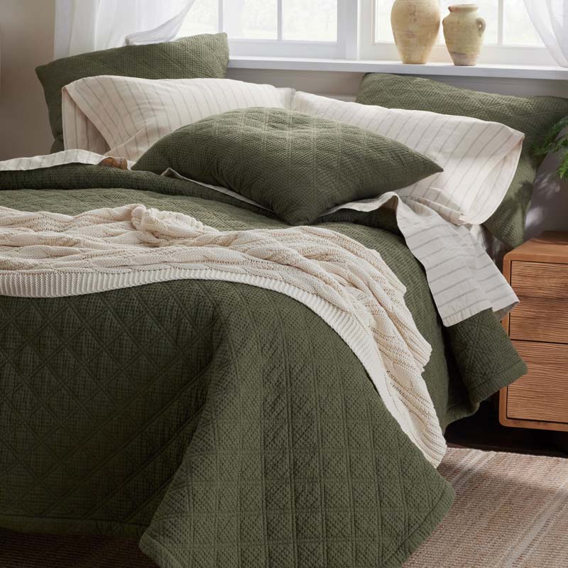 Waffle Quilted Sham - Olive, Euro
