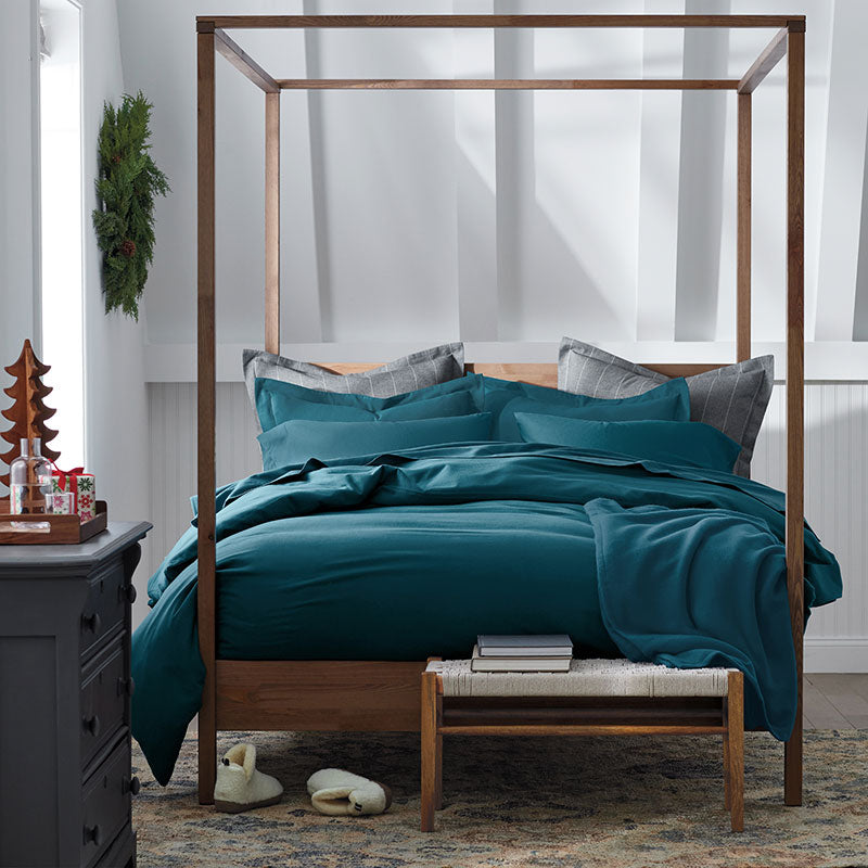 Classic Ultra-Cozy Cotton Velvet Flannel Bed Sheet Set - Teal, Full